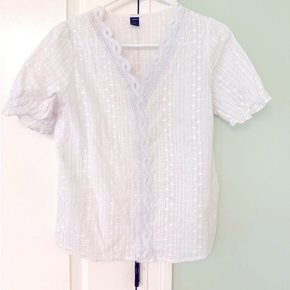 Elegant SHEIN White Lace Trim Blouse